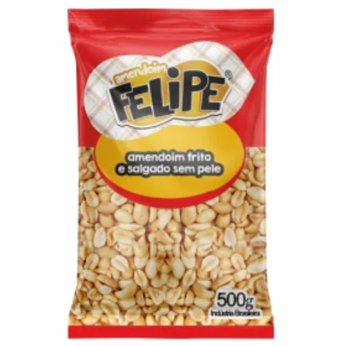 Produto em destaque: Amendoim frito sem pele — Embalagens de 400 g a 500 g